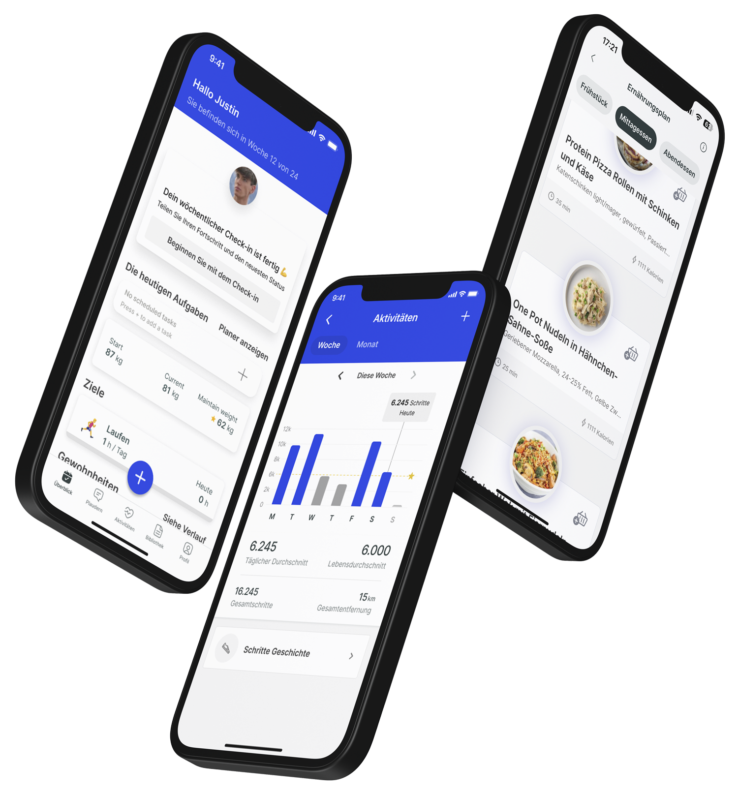 Ein Mockup der Coaching-App, das die Funktionen zeigt.